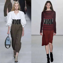 Black Elastic Leather Belt with Metal Ring