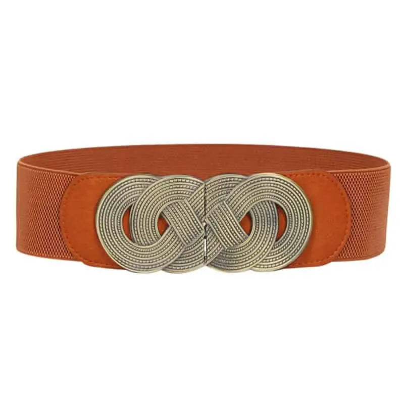 Black Elastic Leather Belt with Metal Ring x218-Brown / 80cm