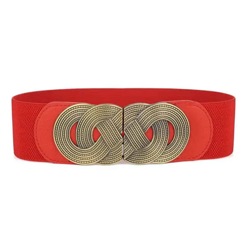 Black Elastic Leather Belt with Metal Ring x218-Red / 80cm