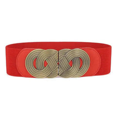 Black Elastic Leather Belt with Metal Ring x218-Red / 80cm