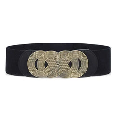 Black Elastic Leather Big Metal Ring Wide Belt