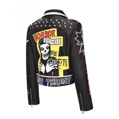 Black Flag Graffiti Motorcycle PU Leather Jacket - Jackets