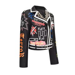 Black Flag Graffiti Motorcycle PU Leather Jacket