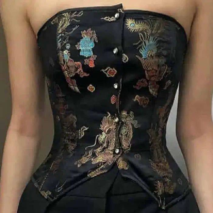 Black Floral Corset Shapewear for Hourglass Figure / S