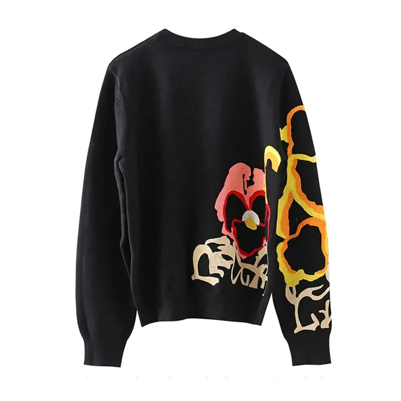 Black Floral Embroidery Sweater