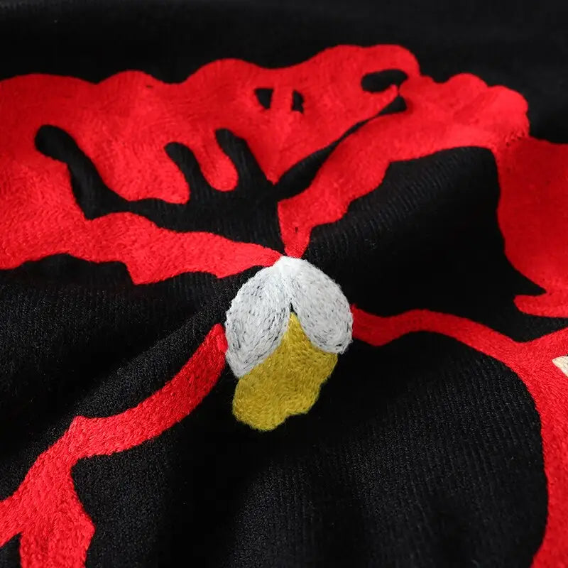 Black Floral Embroidery Sweater for Women