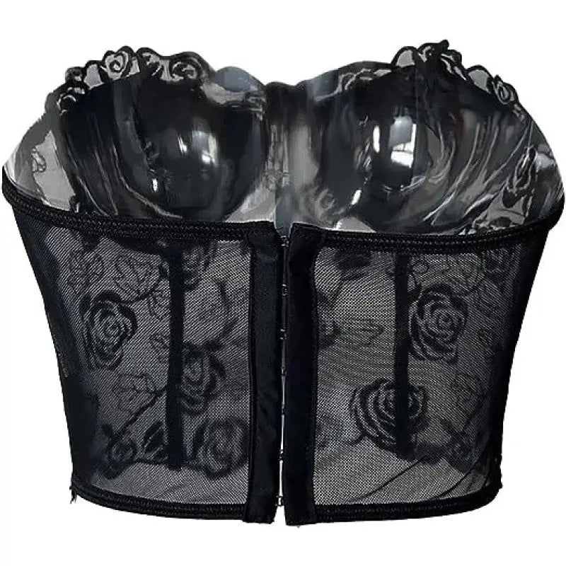 Black Floral Lace Mesh Rose Corset