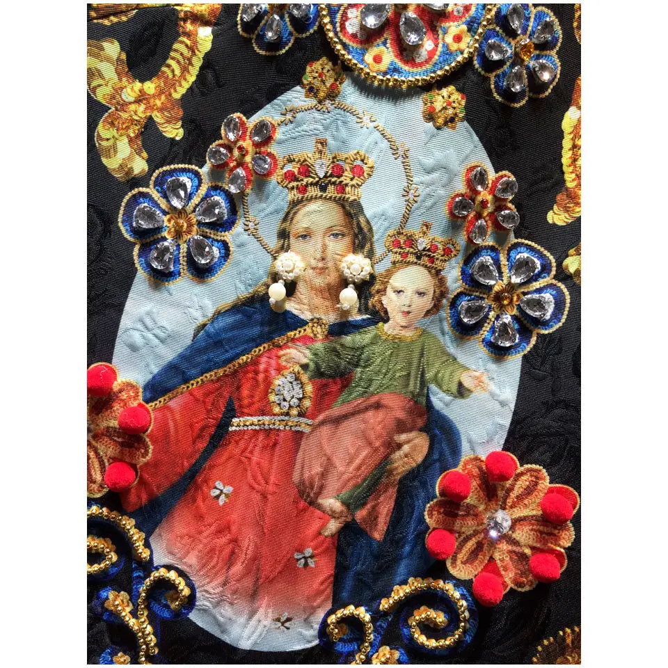 Black Floral Sleeveless Dress with Our Lady Design