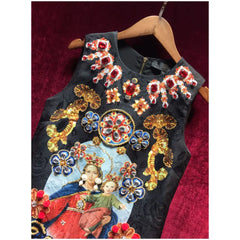 Black Floral Sleeveless Dress with Our Lady Design