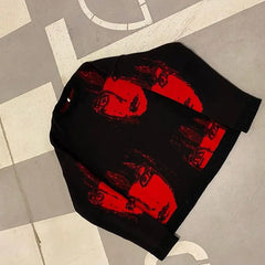 Black Goth Knitted Sweater Acrylic O Neck Long Sleeve