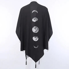 Black Gothic Oversized Cape Moon Phase Design One Size