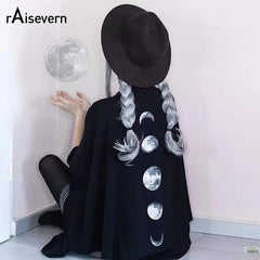 Black Gothic Oversized Cape Moon Phase Design One Size