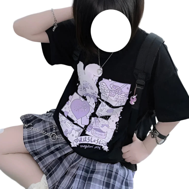 Black Harajuku Kawaii Print T-Shirt