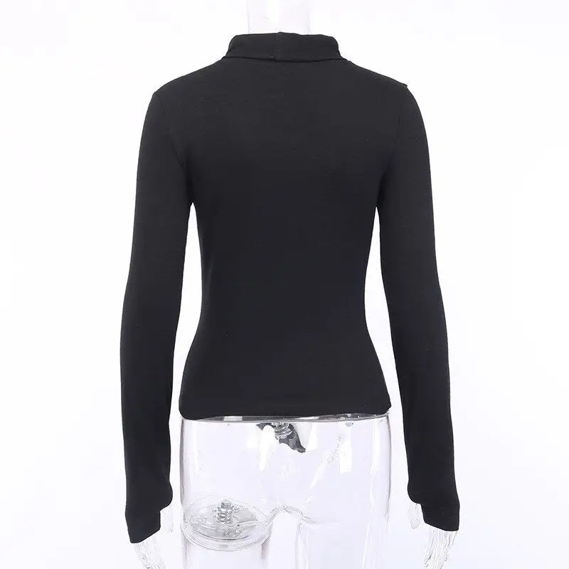 Black Hollow Turtleneck Zipper Bodycon Sweater
