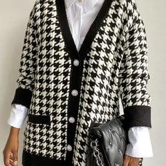 Black Houndstooth Knitted Cardigan for Women / S