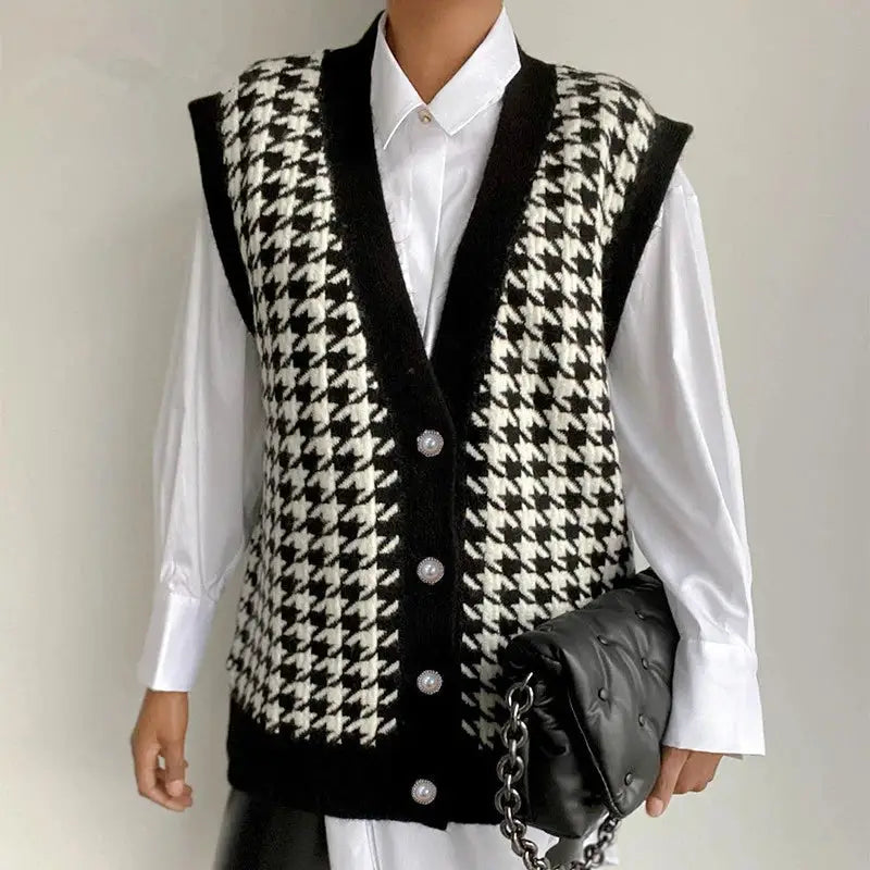 Black Houndstooth Knitted Vest