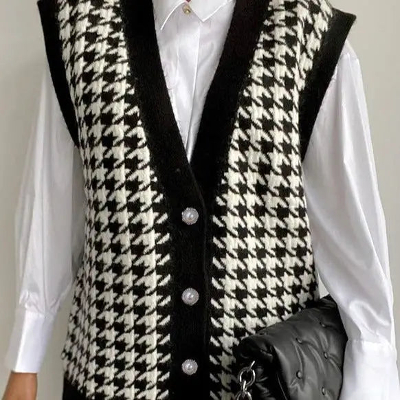 Black Houndstooth Knitted Vest
