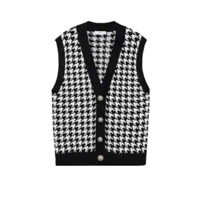 Black Houndstooth Knitted Vest