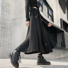 Black Irregular High Waist Gothic Skirt with Buckle Detail