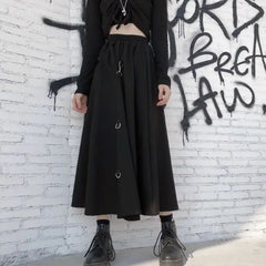 Black Irregular High Waist Gothic Skirt with Buckle Detail