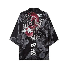 Black Kimono With Traditional Japanese Print