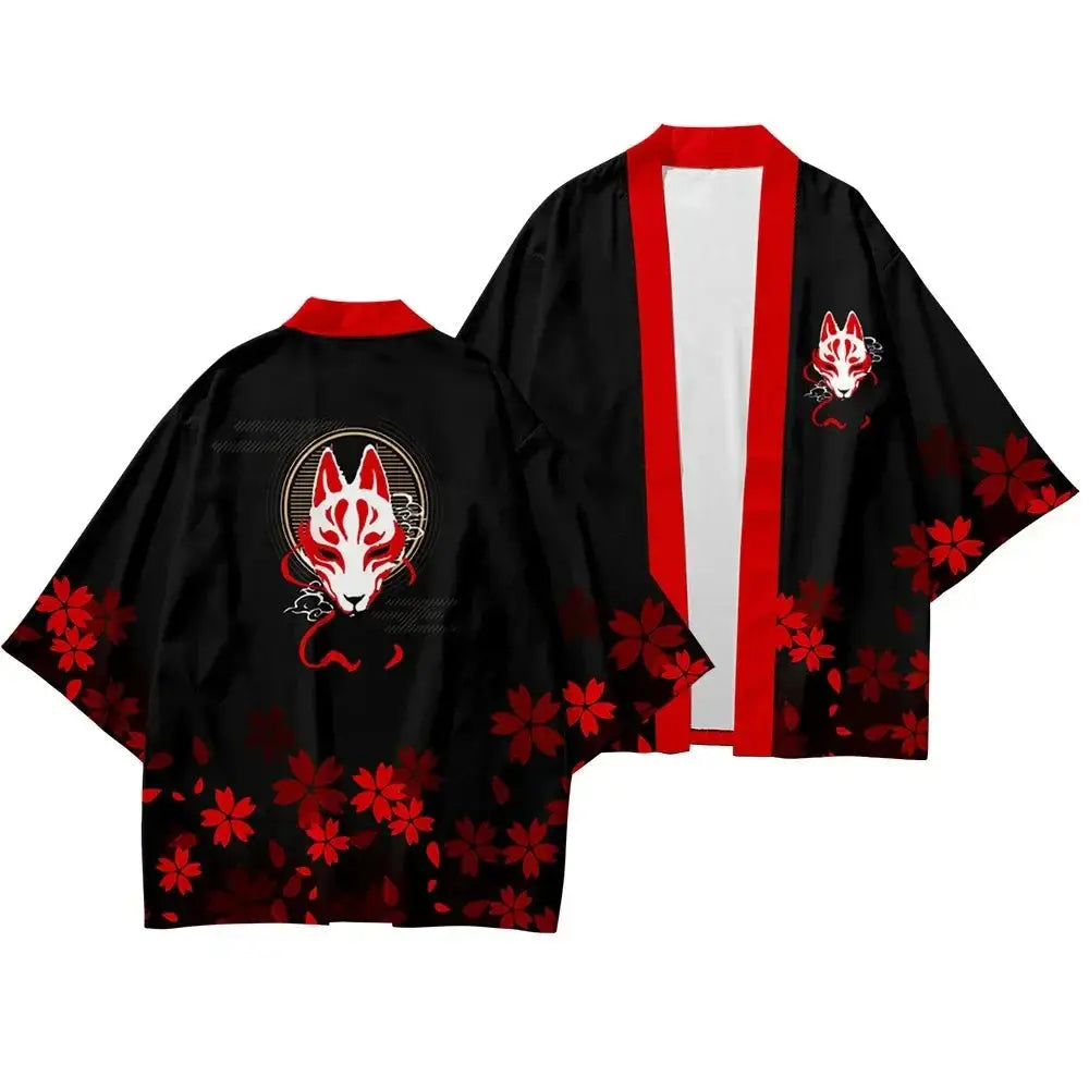 Black Kimono With Traditional Japanese Print