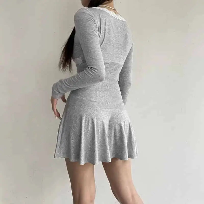 Black Lace Long Sleeve Bodycon Mini Dress