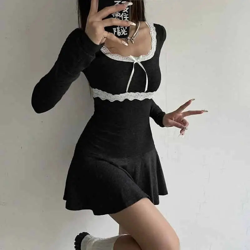 Black Lace Long Sleeves Bodycon Mini Dress