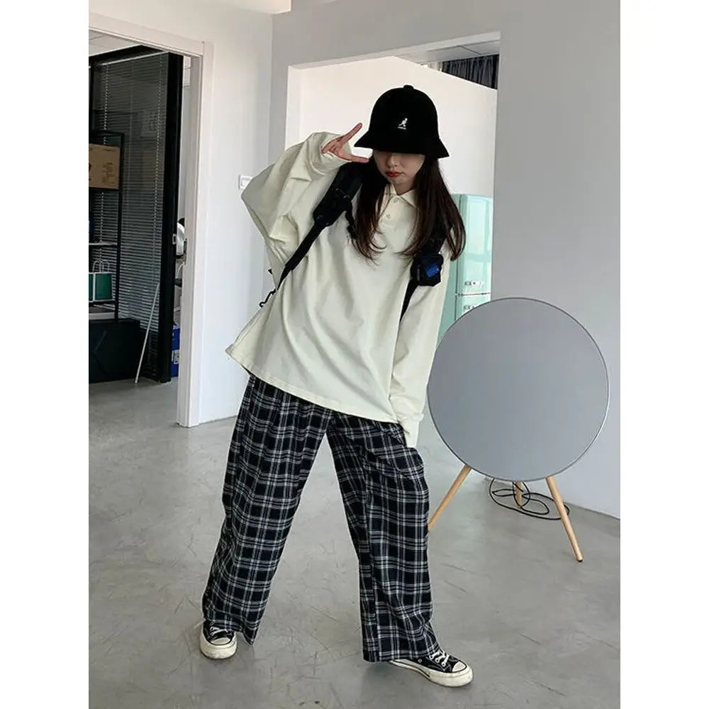 Black Loose Aesthetic Plaid Pants for Everyday Wear