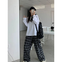 Black Loose Aesthetic Plaid Pants for Everyday Wear