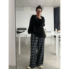 Black Loose Aesthetic Plaid Pants for Everyday Wear