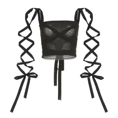 Black Mesh Lace Up Bandage Crop Top / S