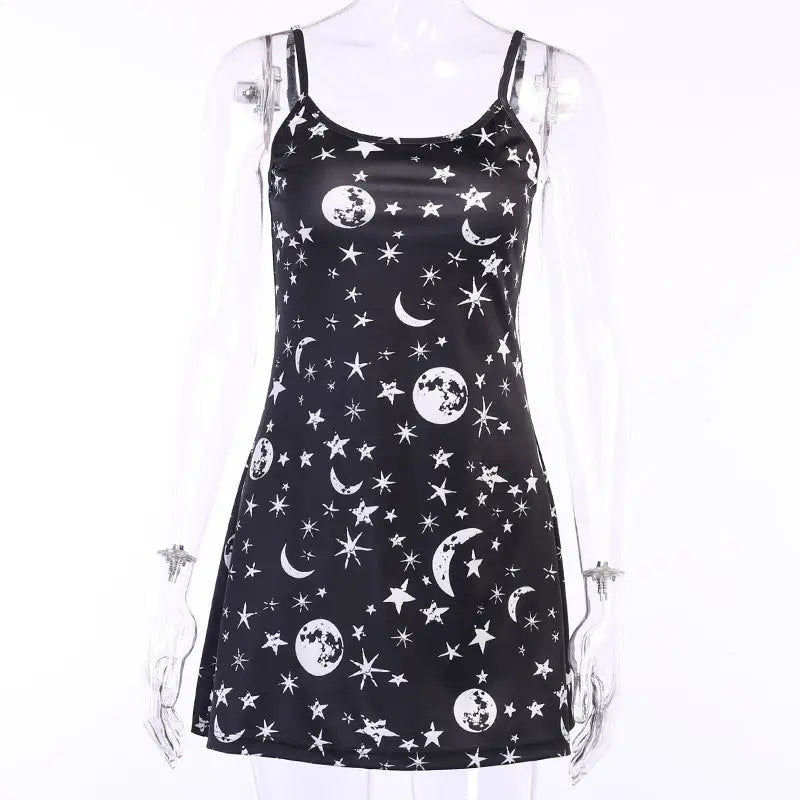 Black Moon and Stars Strappy Dress