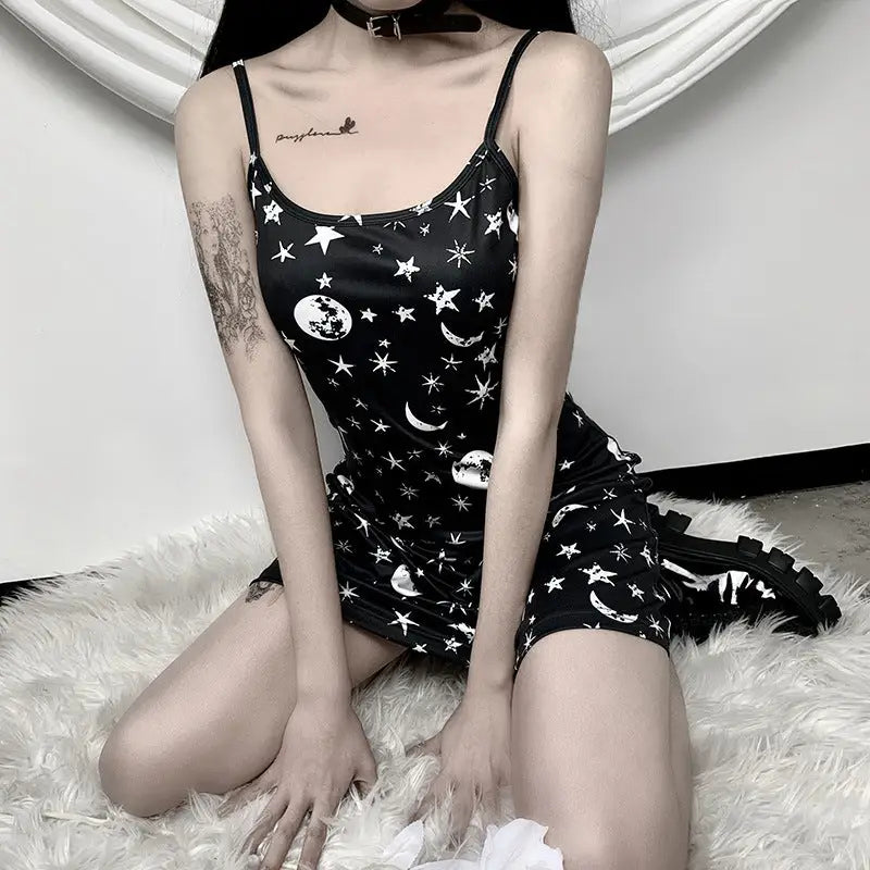 Black Moon and Stars Strappy Dress