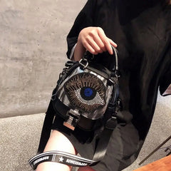 Black Multi-Pocket Rhinestone Bag with Zipper Closure