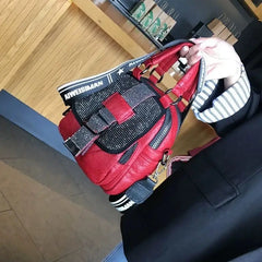 Black Multi-Pocket Rhinestone Bag with Zipper Closure