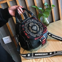 Black Multi-Pocket Rhinestone Bag with Zipper Closure Red