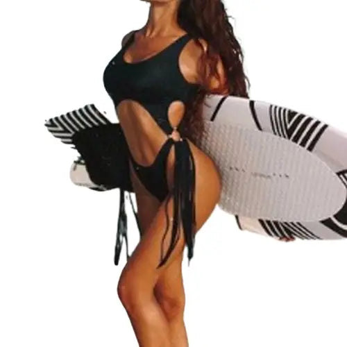 Black One-Piece High Cut Backless Swimsuit for Women