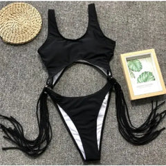 Black One-Piece High Cut Backless Swimsuit for Women