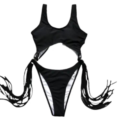 Black One-Piece High Cut Backless Swimsuit for Women / M