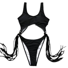 Black One-Piece High Cut Backless Swimsuit for Women / M