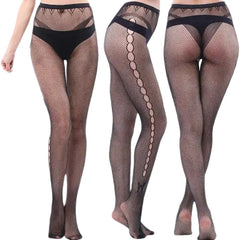 Black Openwork Mesh Stockings with Printed Design Holes