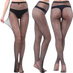 Black Openwork Mesh Stockings with Printed Design Points