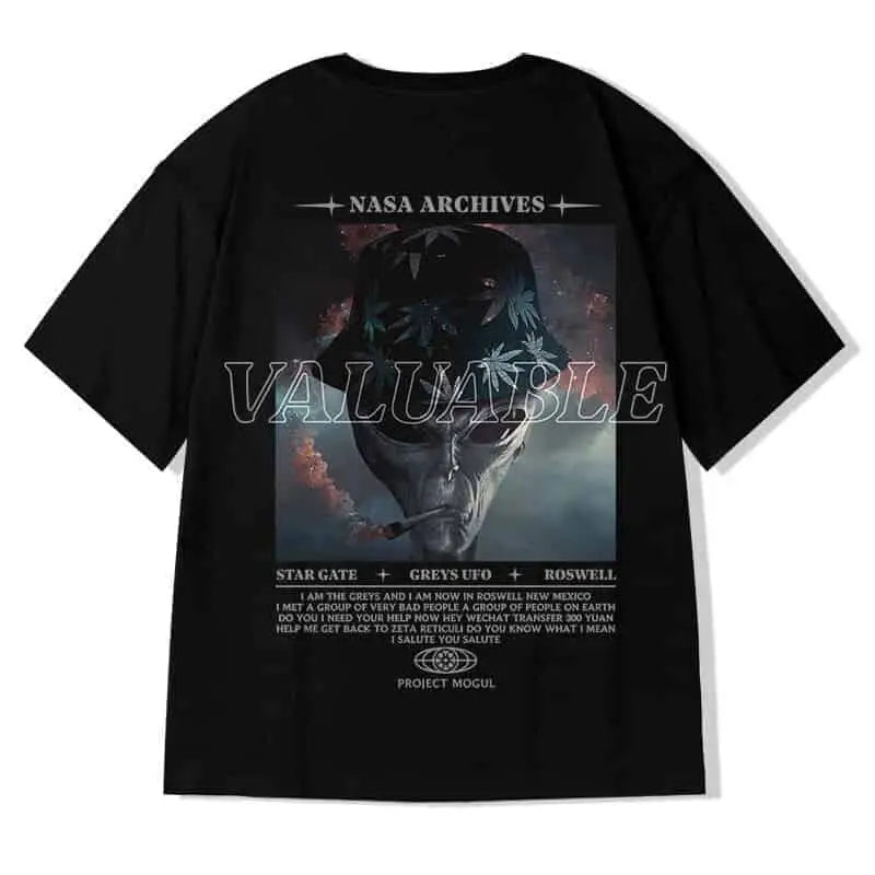 Black Oversize Printed Short Sleeve T-shirt - Alien / L
