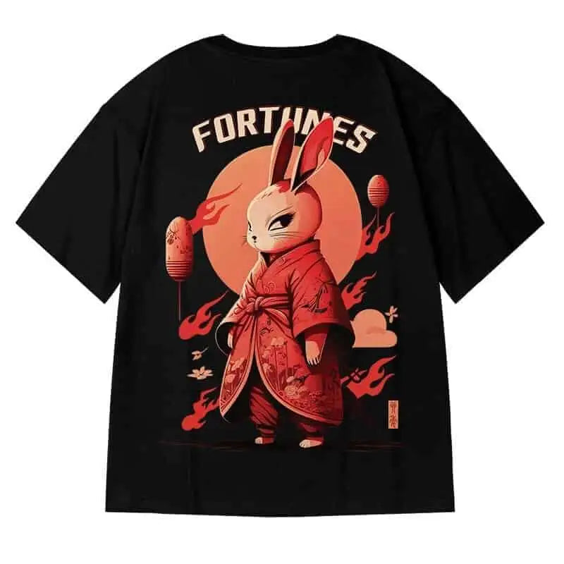 Black Oversize Printed Short Sleeve T-shirt - Master Rabbit