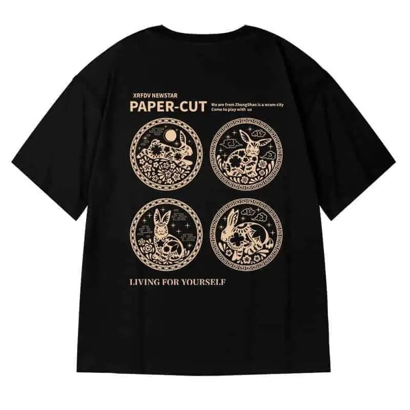 Black Oversize Printed Short Sleeve T-shirt - Paper Cut