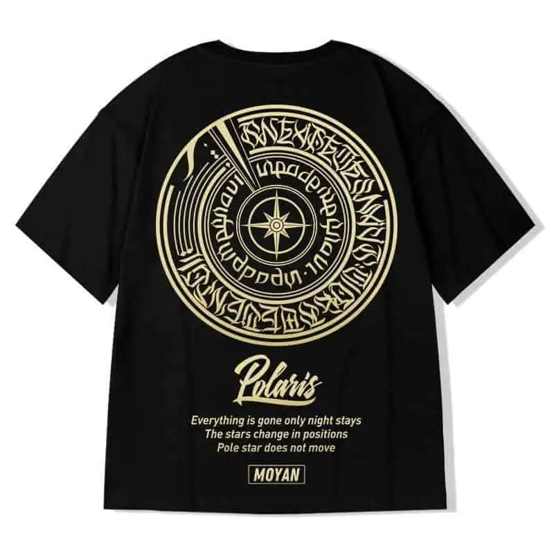 Black Oversize Printed Short Sleeve T-shirt - Polaris / L