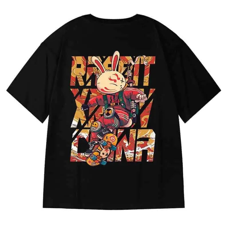 Black Oversize Printed Short Sleeve T-shirt - Skate Rabbit