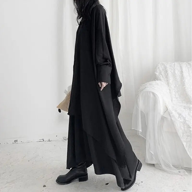 Black Oversized Irregular Dark Gothic Shirt
