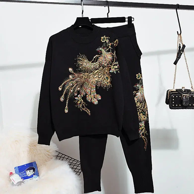 Black Phoenix Harem Pants and Sweatshirt Set / S